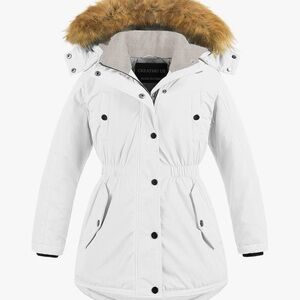 White Puffer Jacket with Faux Fur Hood